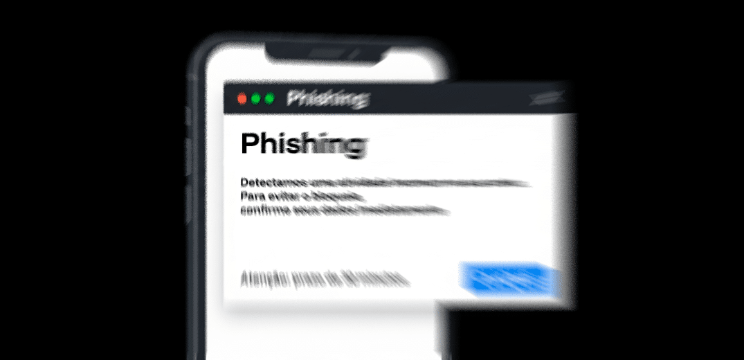 Uma tela de computador ou celular com uma janela de aberta exibindo uma mensagem de phishing.